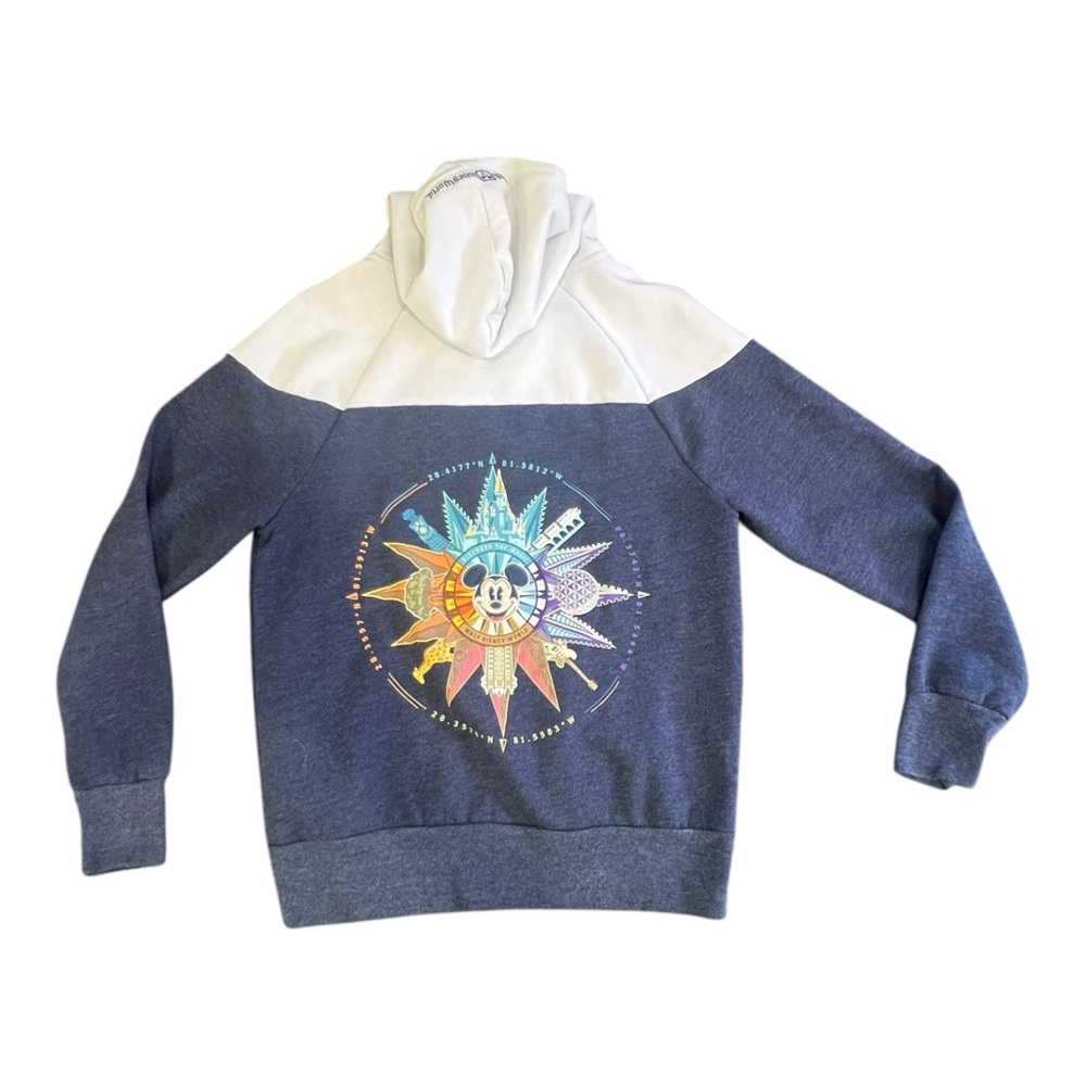 Disneyland Resort Blue Zip Up Hoodie Stitched Back Emblem Women’s Size Medium